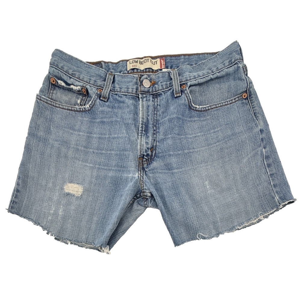 Levis 527 Cut Off Denim Shorts‎ Womens 34 Raw Hem Distressed Festival